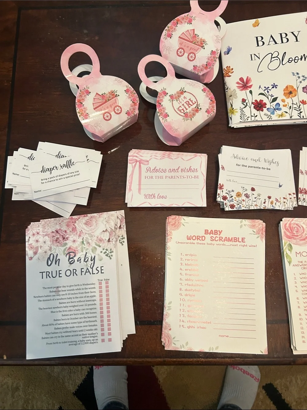 Pink Floral Baby Shower Game and Decor Set